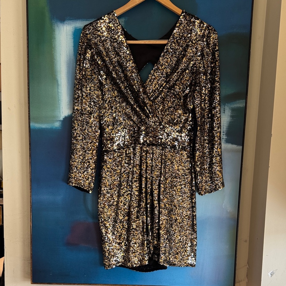 Parker Metallic Sequin Silk Long Sleeve Dress